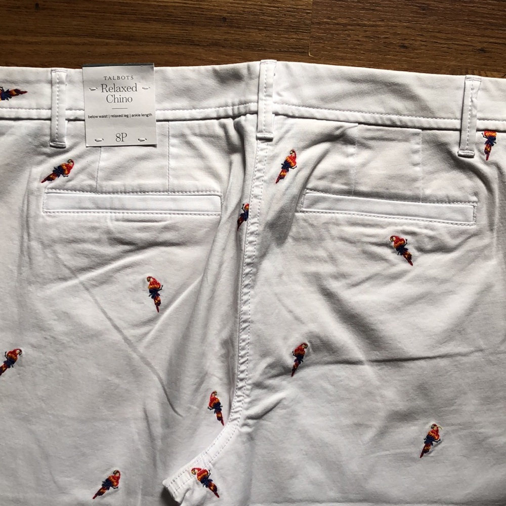 NWT Talbots parrot embroidered relaxed chino ankle length cuffed pants Size 8P - Picture 7 of 10